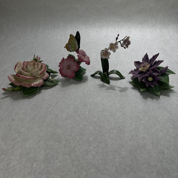 LOT of 4 Vintage Lenox Flowers Orchid Romance in Bloom Butterfly Malachite